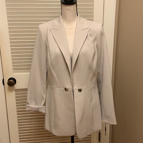 Calvin Klein Stretch Twill Peak Lapel Collar Open-front Jacket in Khaki - Picture 5 of 15